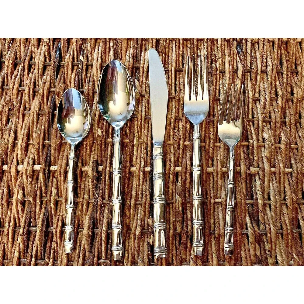 Vintage Oxford Hall Lanai Bamboo Flatware Stainless Steel 10 pc Lot Japan